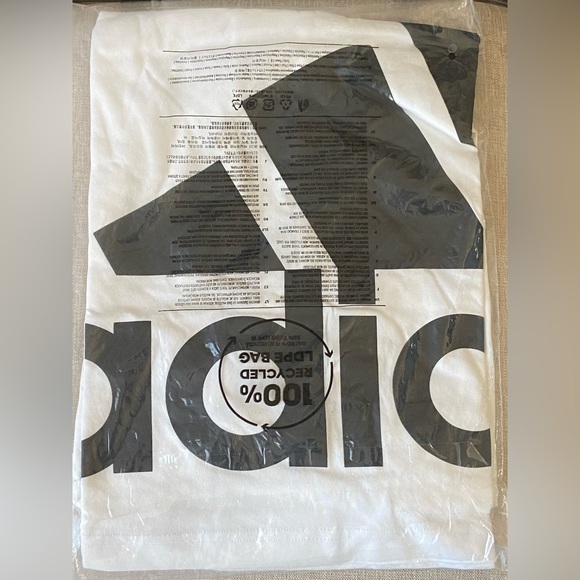 Men's adidas Essentials Giant Logo Tee White with Black logo *RUNS 1 SIZE LARGE* - Picture 14 of 14